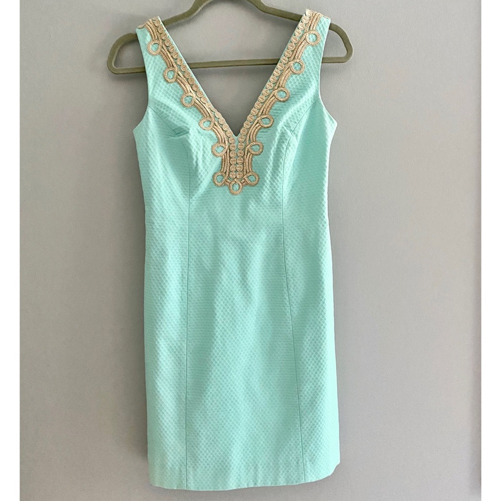 Lilly Pulitzer Blue Shift Dress with Gold Detail